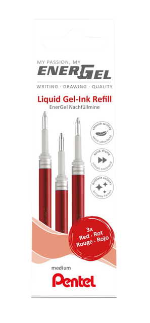 Gelschrijvervulling Pentel LR7 Energel medium rood  set à 3 stuks Gelschrijvervulling Pentel LR7 Energel medium rood  set à 3 stuks