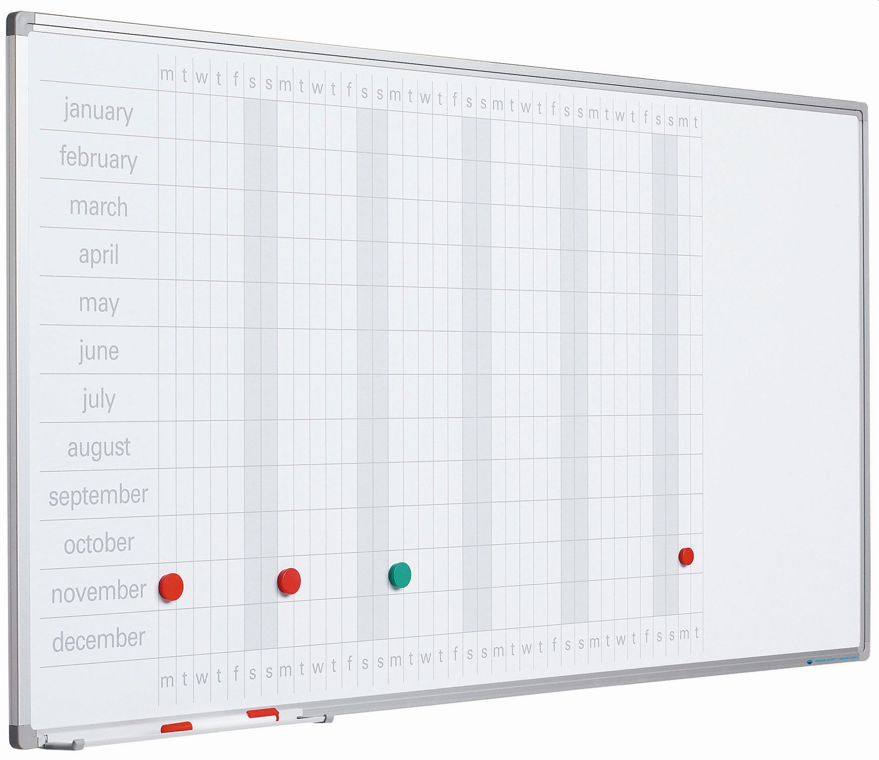 Planbord Softline profiel 8mm Jaar GB, incl. dagstroken - 60x120 cm