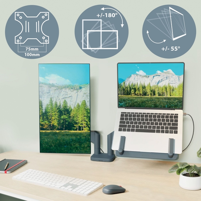 Monitor en Laptoparm Leitz Ergo ruimtebesparend dubbele monitorarm