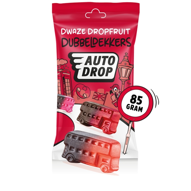 autodrop, dropfruit, snoep, gum, busvorm