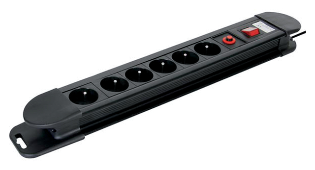 Stekkerdoos Perel 6-voudig beveiligd 1.5m zwart FR/BE Stekkerdoos Perel 6-voudig beveiligd 1.5m zwart FR/BE