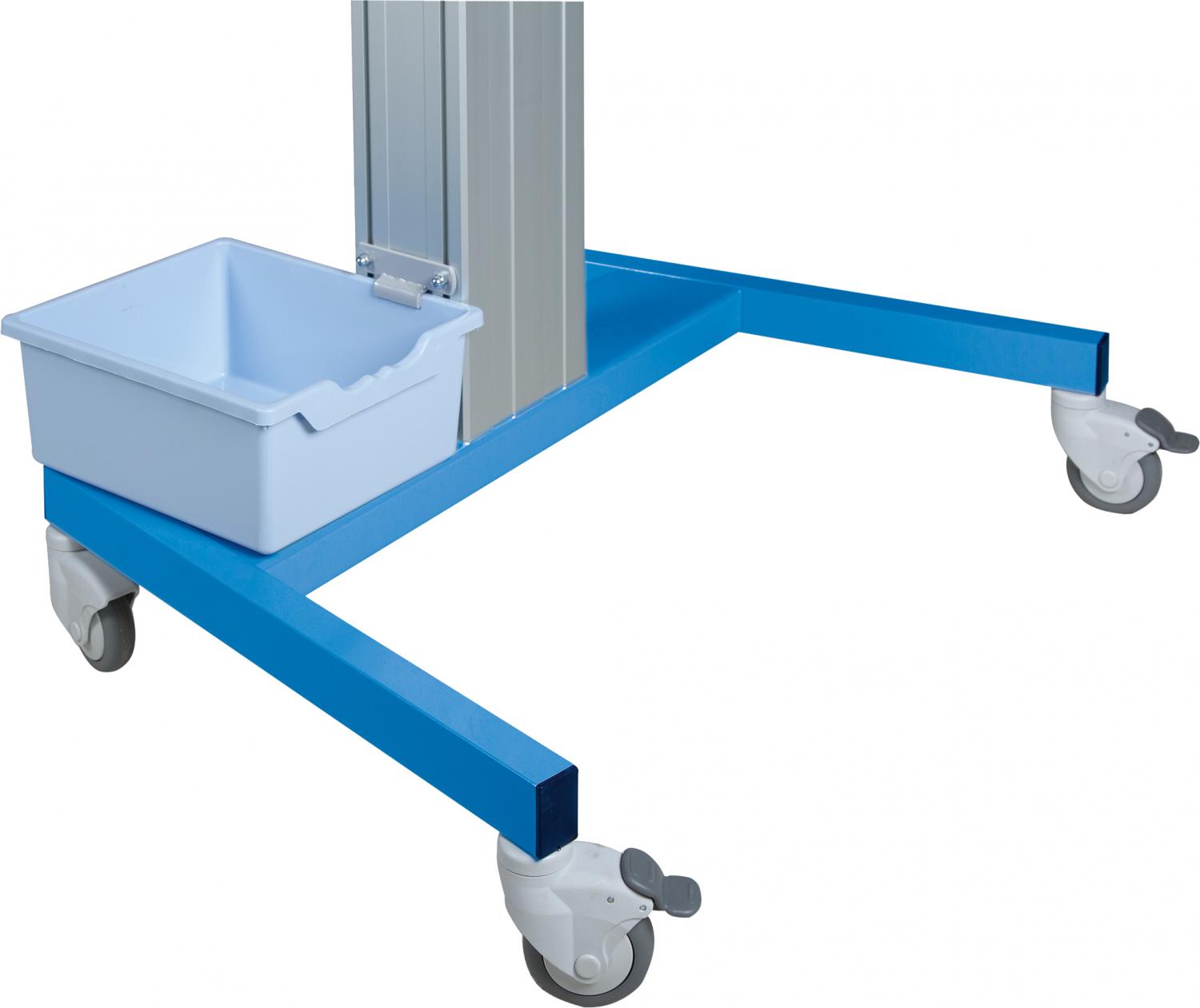 Elektrisch in hoogte verstelbare mobiele monitorstandaard Jolli in blauw met 50 cm slag Elektrisch in hoogte verstelbare mobiele monitorstandaard Jolli in blauw met 50 cm slag