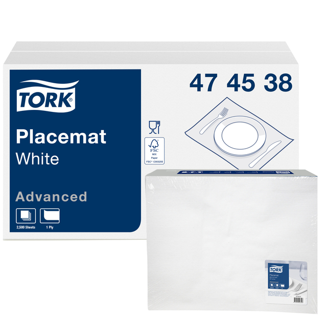 Placemat Tork Advanced 1-laags 420x270mm 500 vel wit 474539 Placemat Tork Advanced 1-laags 420x270mm 500 vel wit 474539
