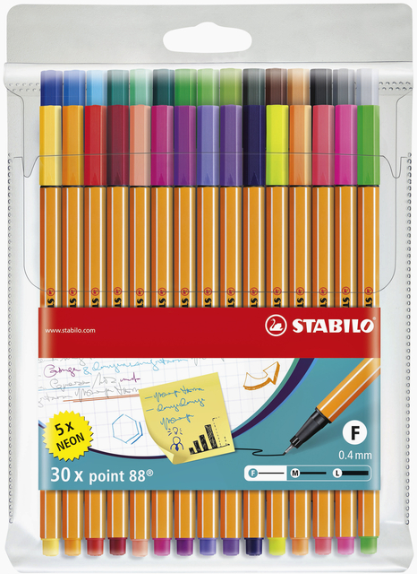 Fineliner STABILO point 88/30 fijn assorti etui à 30 stuks Fineliner STABILO point 88/30 fijn assorti etui à 30 stuks