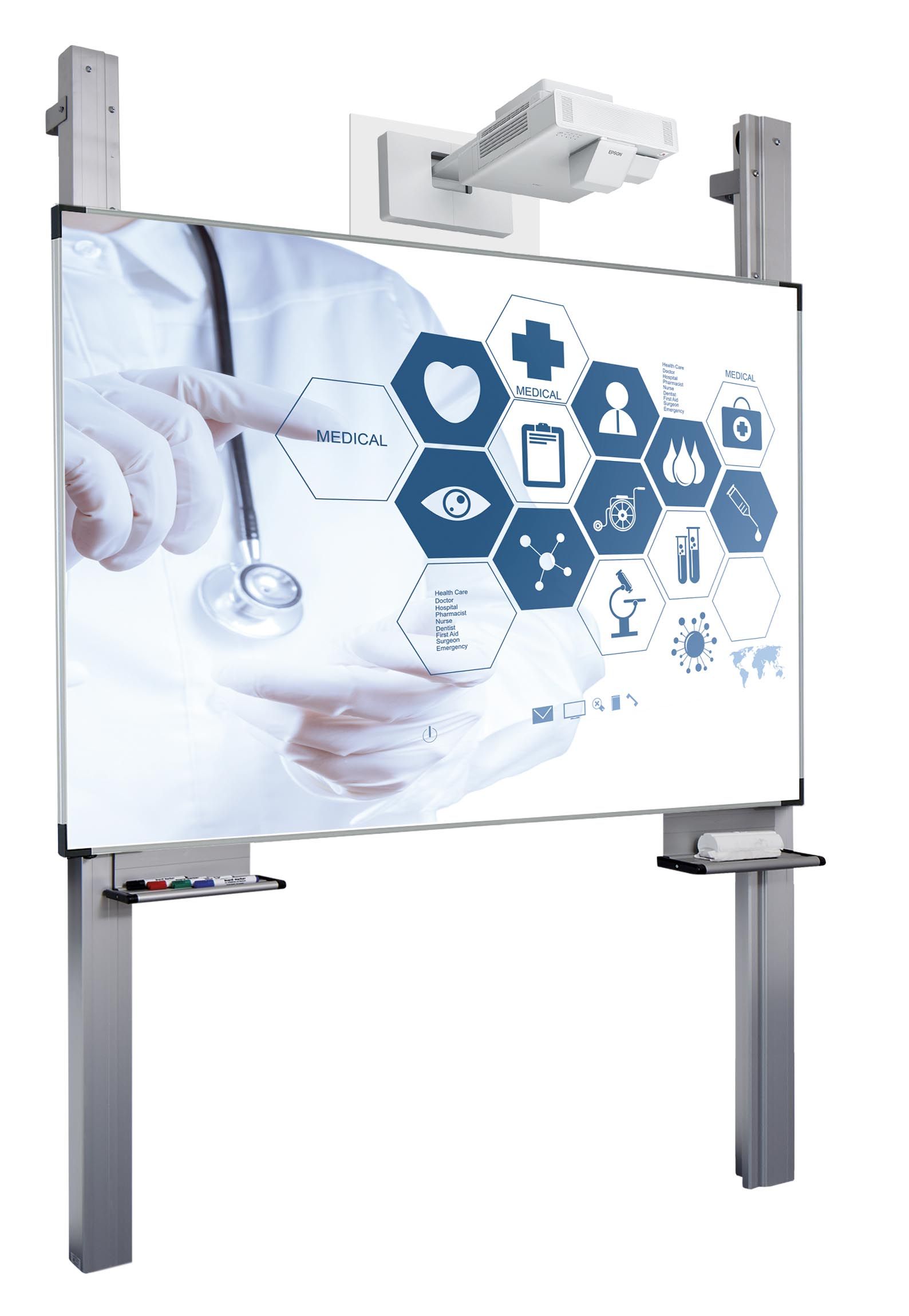 Projectiebord (16:10) ExtraFlat op kolommen, Low Gloss, finger touch - 150x240 cm, 100"