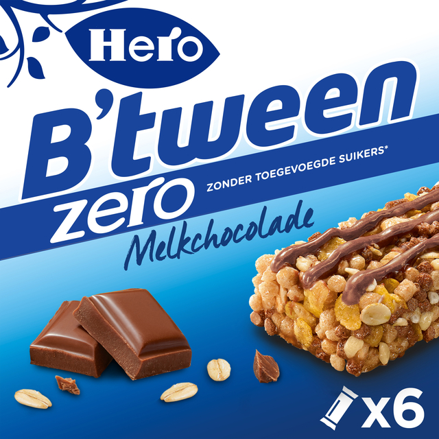 Tussendoortje Hero B'tween melkchocolade zero 6pack reep 20gr Tussendoortje Hero B'tween melkchocolade zero 6pack reep 20gr