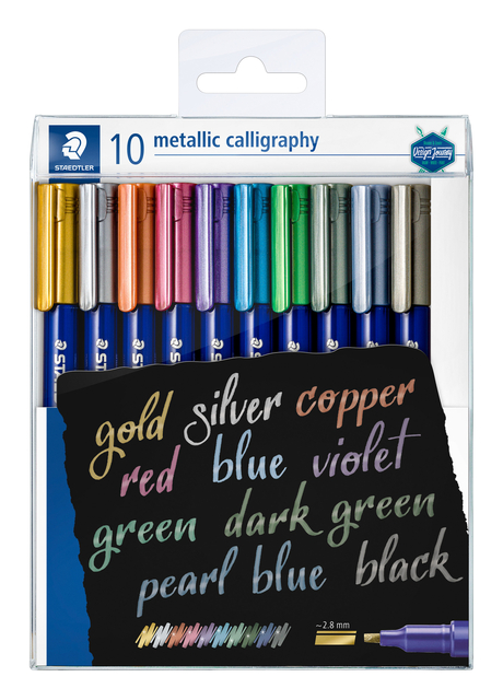 Kalligrafiepen Staedtler metallic etui à 10 kleuren Kalligrafiepen Staedtler metallic etui à 10 kleuren