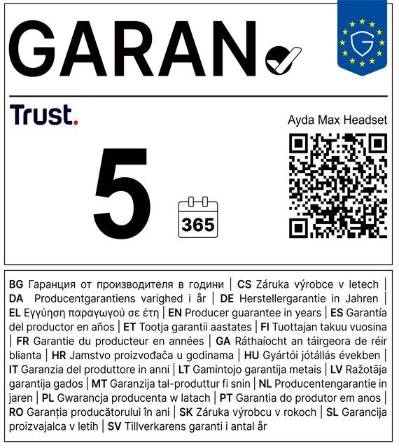 Headset, 5 jaar garantie, Fabrieksgarantie