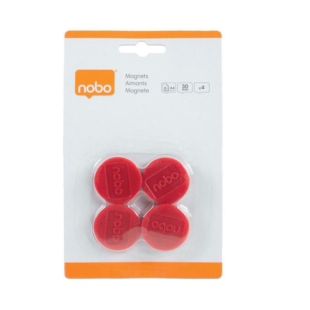 Magneet Nobo 30mm rood 4 stuks Magneet Nobo 30mm rood 4 stuks