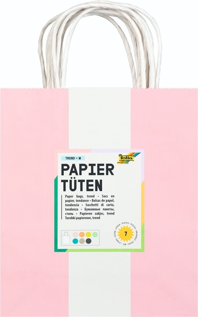 Tas met handvat Folia kraftpapier 110gr 18x21x8cm set à 7 kleuren