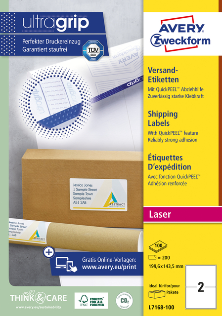 Etiket Avery L7168-100 199.6x143.5mm wit 200 etiketten Etiket Avery L7168-100 199.6x143.5mm wit 200 etiketten