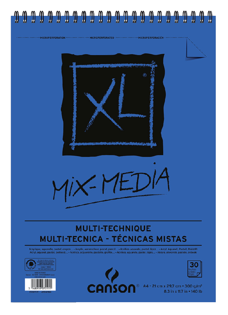 Aquarelblok Canson  XL Mix Media  A4 300gr spiraal 30 vel