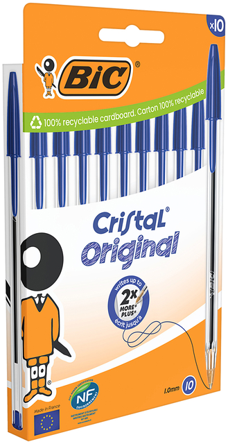 Balpen Bic Cristal medium blauw blister à 10 stuks