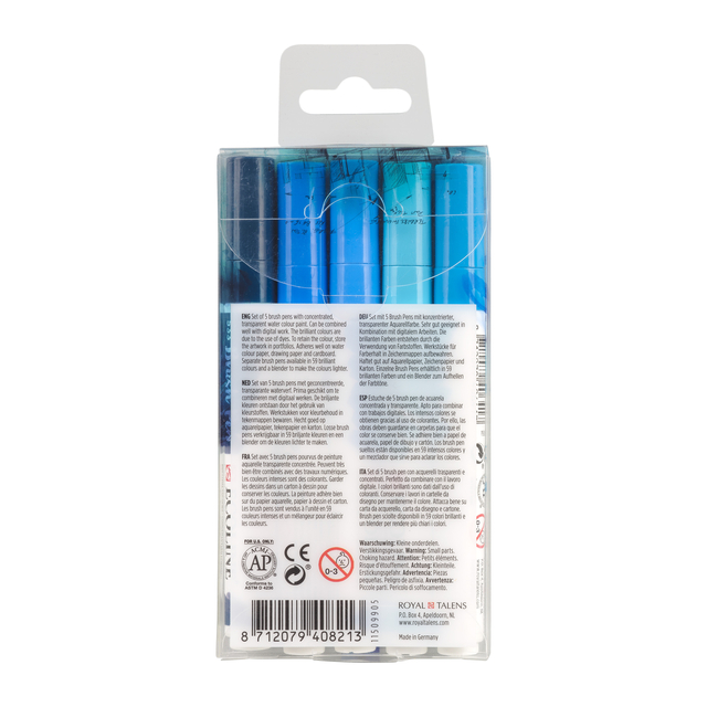 Brushpen Talens Ecoline set à 5 stuks blauw