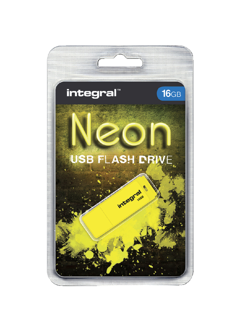 USB-stick 2.0 Integral 16Gb neon geel USB-stick 2.0 Integral 16Gb neon geel