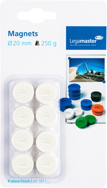 Magneet Legamaster 20mm 250gr wit 8 stuks Magneet Legamaster 20mm 250gr wit 8 stuks