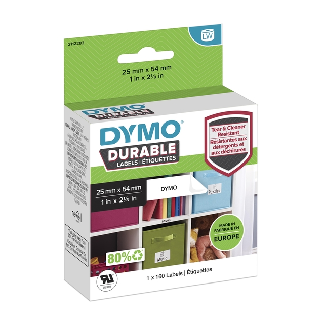 Etiket Dymo LabelWriter industrieel 25x54mm 1 rol á 160 stuks wit Etiket Dymo LabelWriter industrieel 25x54mm 1 rol á 160 stuks wit