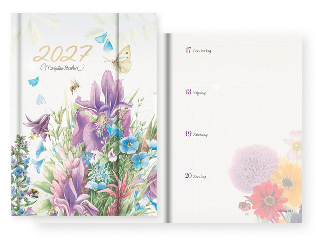kalender, bloemen, design, 2027, illustratie