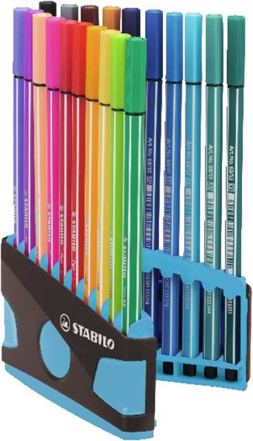 Viltstift  STABILO Pen 68/20 ColorParade in antraciet/turquoise etui medium assorti etui  à 20 stuks