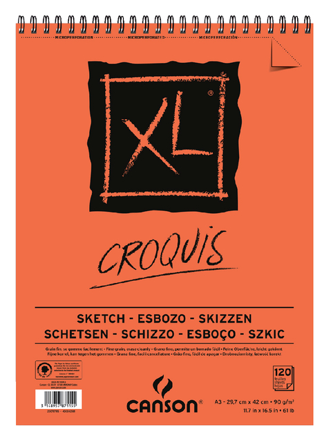 Schetsblok Canson XL Croquuis A3 90gr 120 vel spiraal