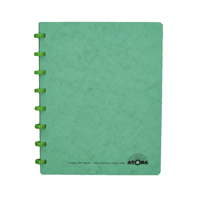 notebook, spiral-bound, green, cover, ATOMA