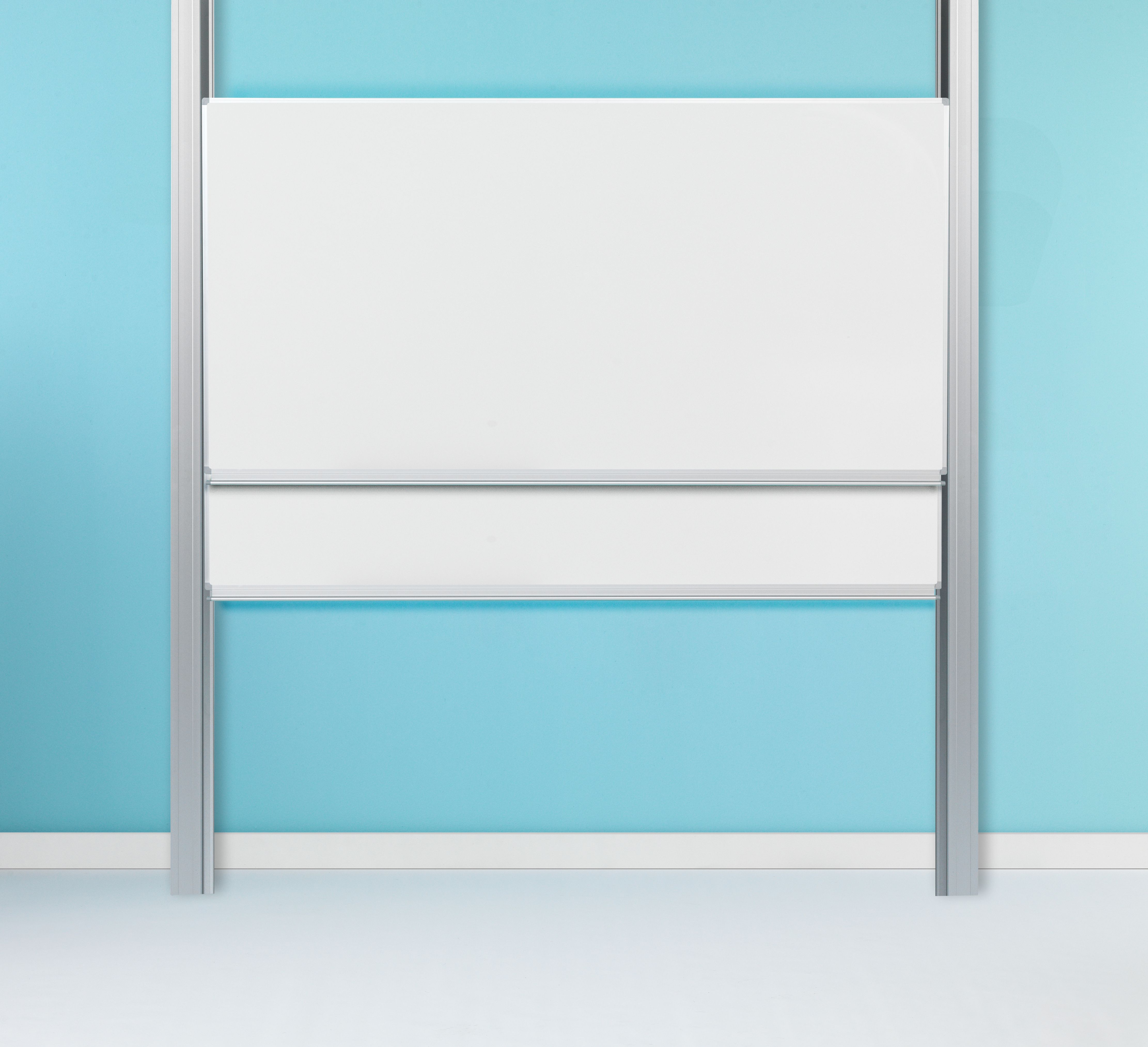 Dubbelvlaksbord schoolbord op dubbele kolommen, wit emaille - 100x300 cm