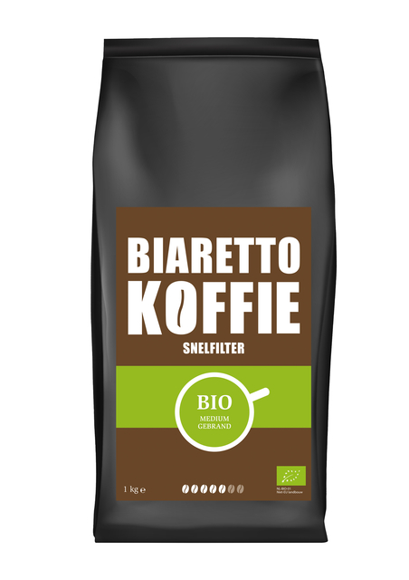 Koffie Biaretto snelfiltermaling regular biologisch 1000 gram Koffie Biaretto snelfiltermaling regular biologisch 1000 gram
