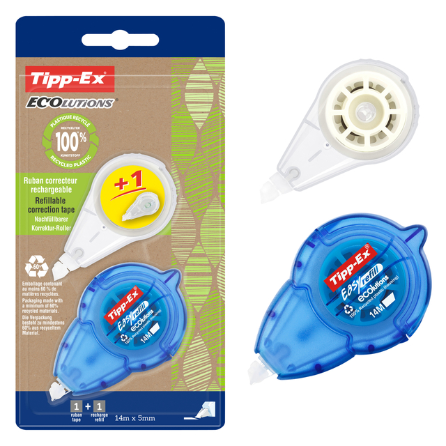 Correctietape Tipp-Ex easy ecolutions + refill 5mmx14m blister à 1+1 Correctietape Tipp-Ex easy ecolutions + refill 5mmx14m blister à 1+1