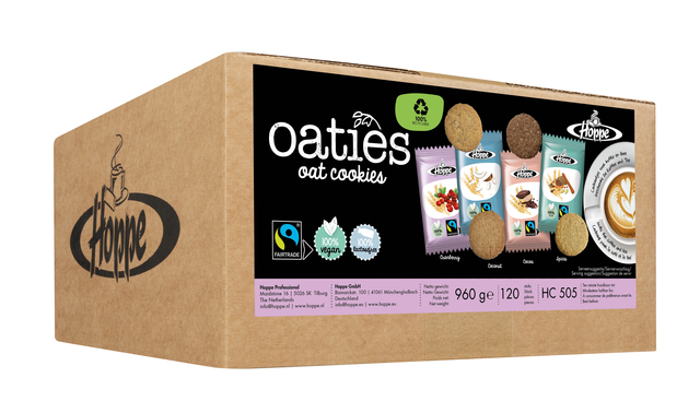 Haverkoek Hoppe Oaties fairtrade koekjesmix 120 stuks Haverkoek Hoppe Oaties fairtrade koekjesmix 120 stuks