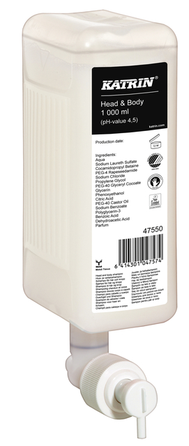 Handzeep Katrin Head & Body vloeibaar 1000ml 47550 Handzeep Katrin Head & Body vloeibaar 1000ml 47550