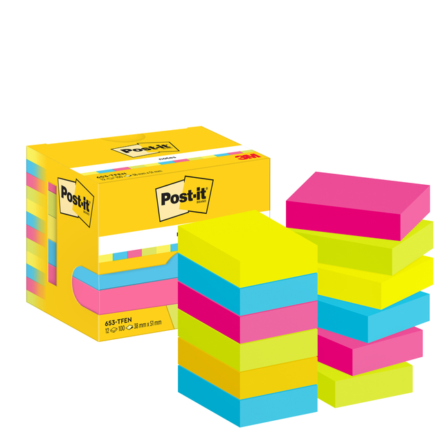 Memoblok 3M Post-it 653 38x51mm neon assorti kleur 12 stuks Memoblok 3M Post-it 653 38x51mm neon assorti kleur 12 stuks