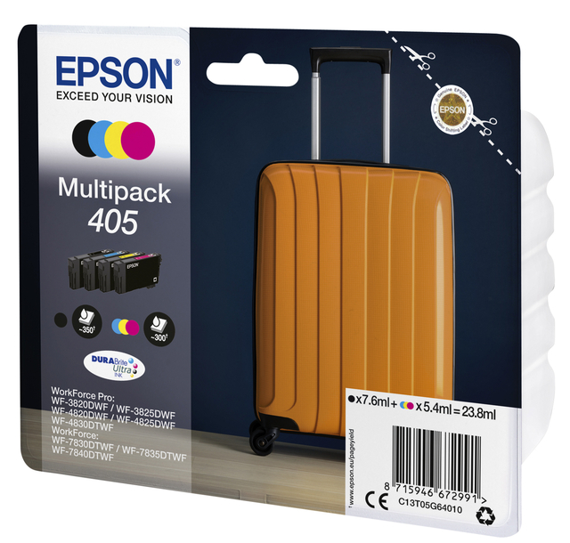 Inktcartridge Epson 405 T05G64 zwart + 3 kleuren Inktcartridge Epson 405 T05G64 zwart + 3 kleuren