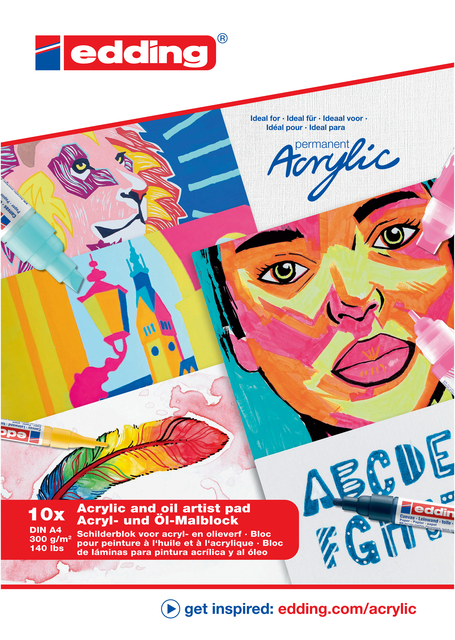 Olie- en Acrylblok edding 30010 A4 10 vel 300 gram wit Olie- en Acrylblok edding 30010 A4 10 vel 300 gram wit