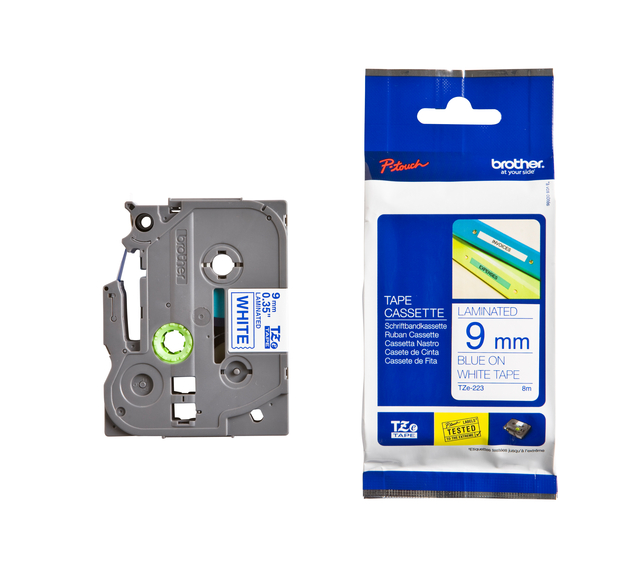 Labeltape Brother P-touch TZe-223 standaard 9mm blauw op wit