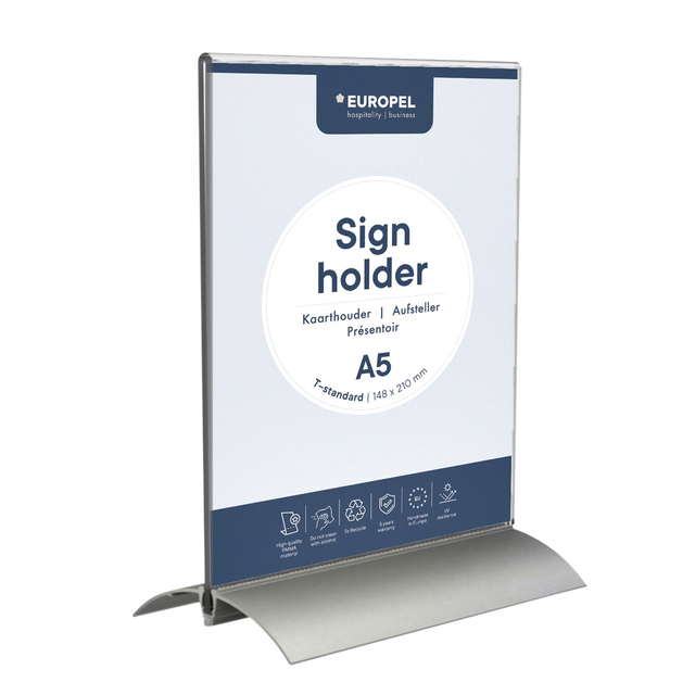 Kaarthouder Europel T-standaard A5 staand acryl / aluminium Kaarthouder Europel T-standaard A5 staand acryl / aluminium
