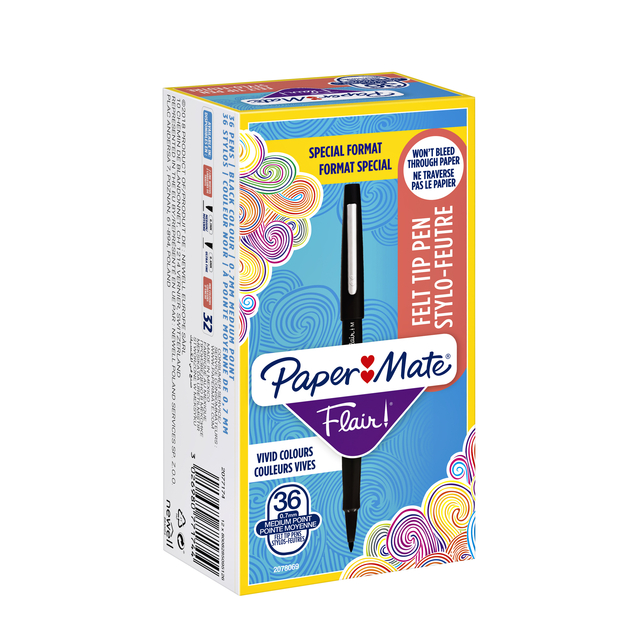 Fineliner Paper Mate Flair Original medium zwart valuepack à 36 stuks Fineliner Paper Mate Flair Original medium zwart valuepack à 36 stuks
