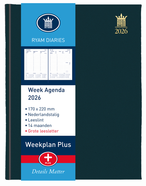 Agenda 2026 Ryam Weekplan Plus Mercury groot letter 7dagen/2pagina's zwart Agenda 2026 Ryam Weekplan Plus Mercury groot letter 7dagen/2pagina's zwart