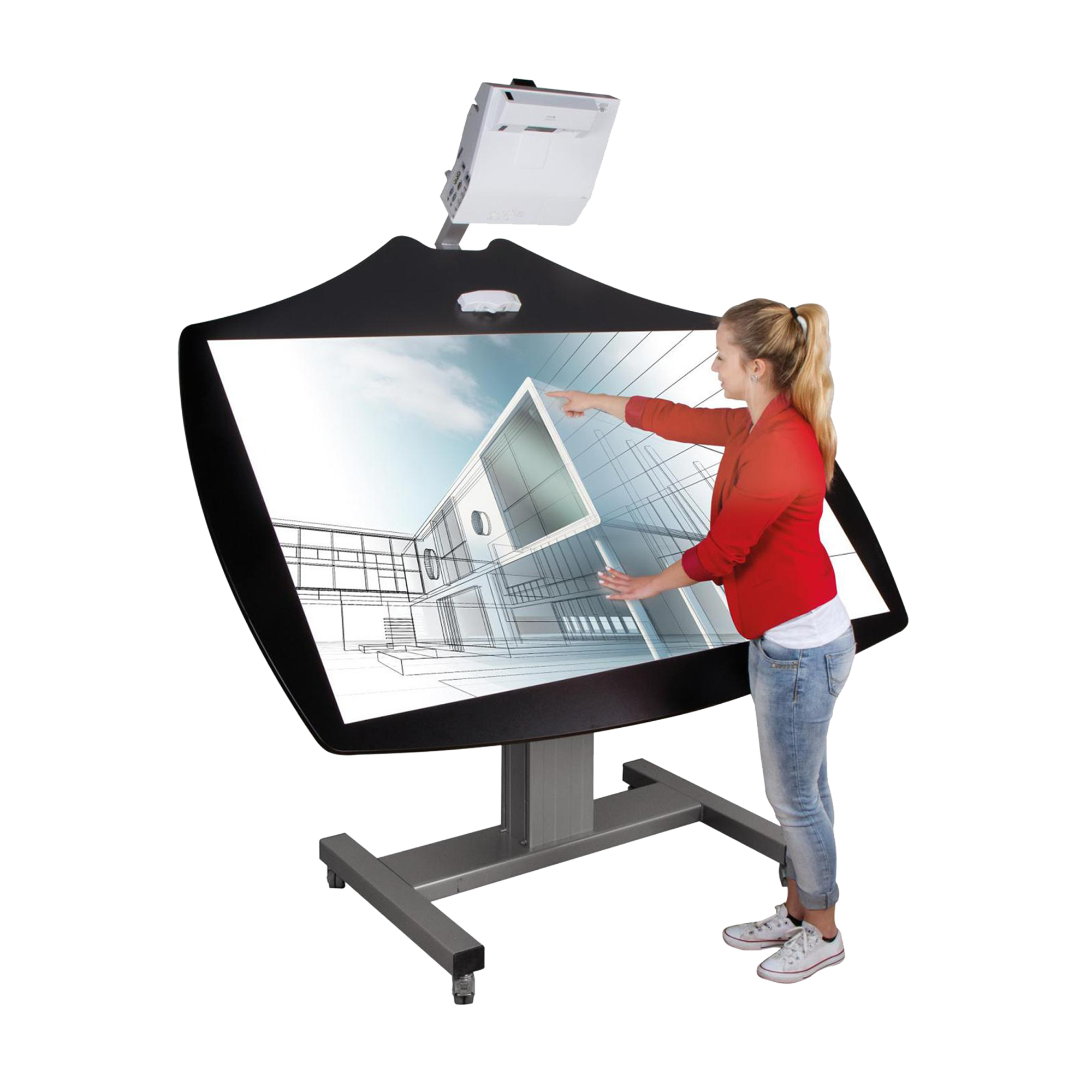 Mobiel kantelbaar whiteboard in cloudboard-design - 1,60 x 1,00 m, elektrisch in hoogte verstelbaar & kantelbare houder, H-vormig rolframe Mobiel kantelbaar whiteboard in cloudboard-design - 1,60 x 1,00 m, elektrisch in hoogte verstelbaar & kantelbare houder, H-vormig rolframe