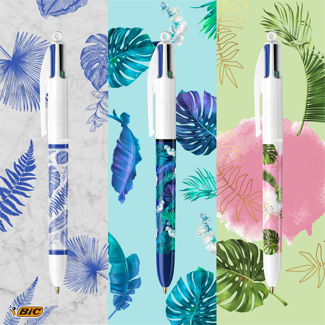 Balpen Bic 4kleuren medium Botonical & Tie Dye