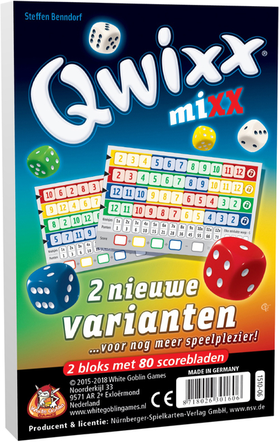bordspel, Qwixx, stenen, dobbelstenen, scoreblok