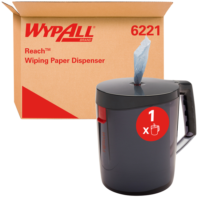 Poetspapierdispenser WypAll L10 Reach draagbare dispenser zwart 6221 Poetspapierdispenser WypAll L10 Reach draagbare dispenser zwart 6221