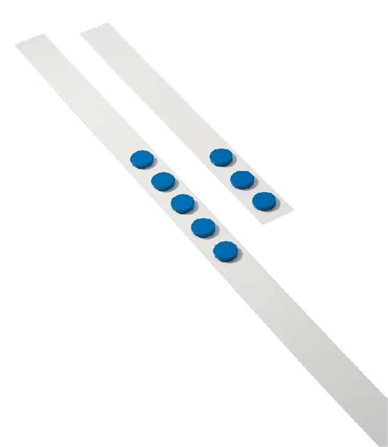 Wandlijst Desq 100cm met 5 blauwe magneten van 32mm Wandlijst Desq 100cm met 5 blauwe magneten van 32mm