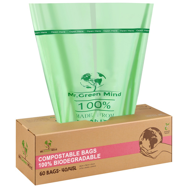 Afvalzak bio Mr.Green Mind 55x76cm 40-45 liter dispenser 60 stuks Afvalzak bio Mr.Green Mind 55x76cm 40-45 liter dispenser 60 stuks