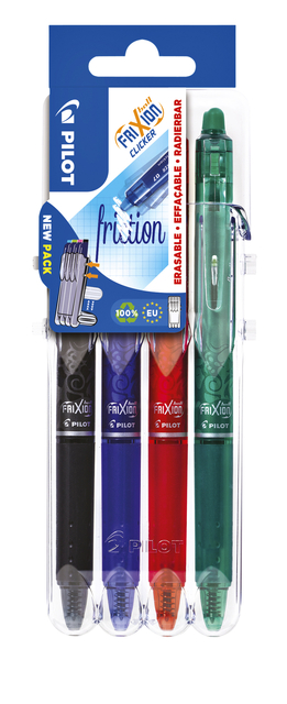 Rollerpen PILOT friXion clicker medium basis assortt Set2Go à  4 stuks Rollerpen PILOT friXion clicker medium basis assortt Set2Go à  4 stuks