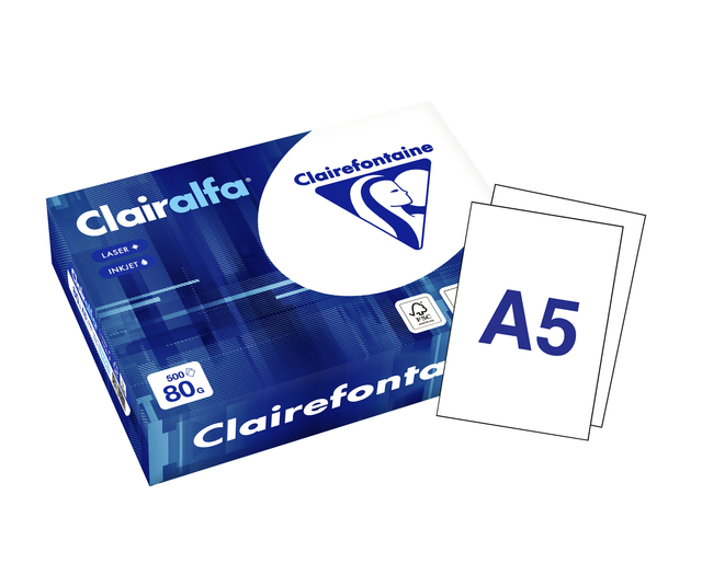 Kopieerpapier Clairefontaine Clairalfa A5 80gr wit 500 vel