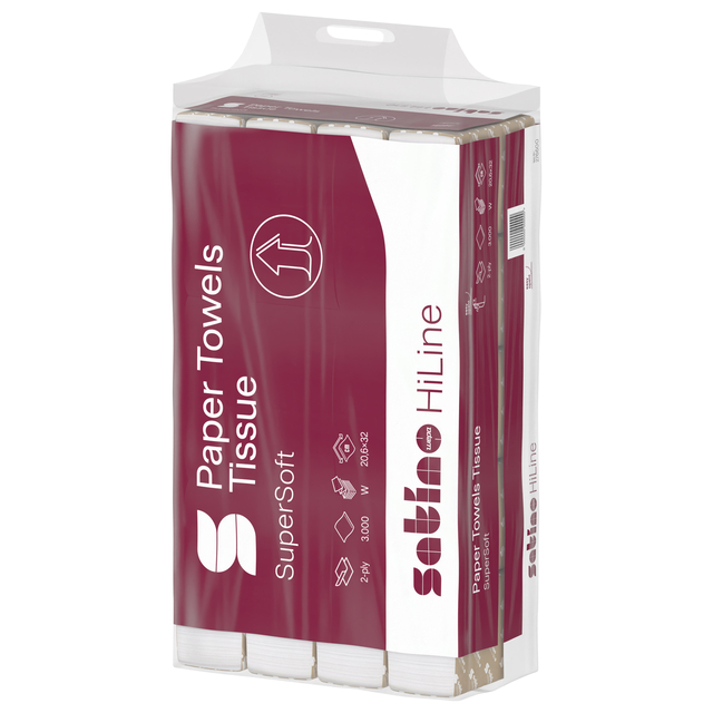 Handdoek Satino PT2 HiLine w-vouw 2-laags 206x320mm 25x120 vel wit 276600