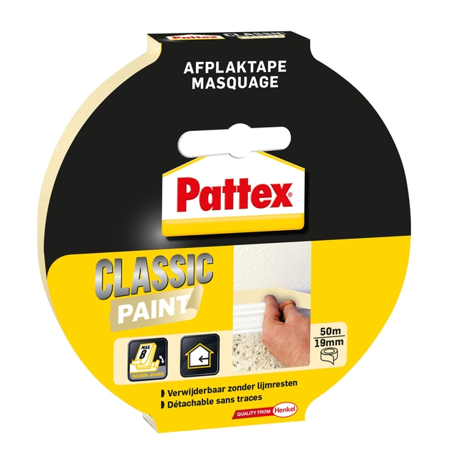Afplaktape Pattex Classic 19mmx50m creme Afplaktape Pattex Classic 19mmx50m creme