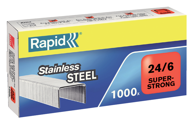 Nieten Rapid 24/6 RVS superstrong 1000 stuks Nieten Rapid 24/6 RVS superstrong 1000 stuks