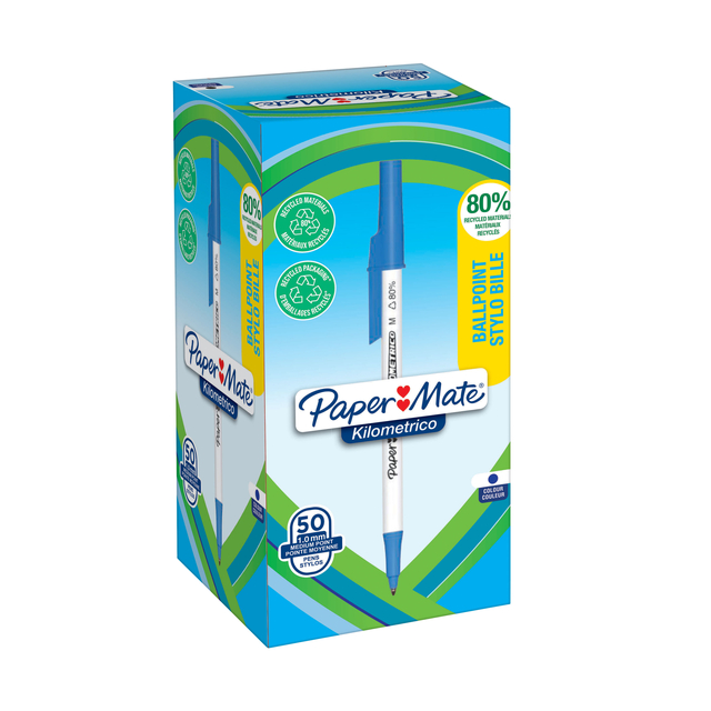 Balpen Paper Mate Kilometrico Recycled medium blauw Balpen Paper Mate Kilometrico Recycled medium blauw