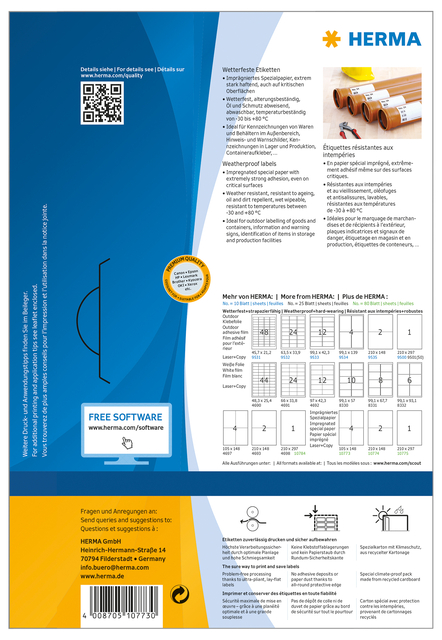 Etiket HERMA 10773 105x148mm weerbestendig wit 320 stuks